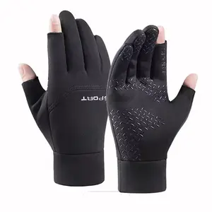 Unisex Adults' Warm Knitted Antislip Biker Sporty Wind-Resistant Sports Gloves, 2-Finger Cut, Touch Screen Compatible, Hand Protection for Winter Fishing, Cycling, Antislip Sports Gloves