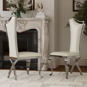 AUZ Faux PU Leather Dining Chairs set of 2, Upholstered Kitchen Chairs with Streamlined High Back, Modern Luxury Dining Room Chairs