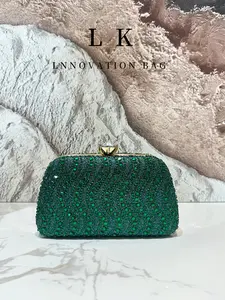 1 luxurious sparkling green rhinestone banquet bag for banquets, full diamond hand-held bag, women's handbag, fashionable party bag, perfect for dinners, weddings, banquets, parties, the best gift for women