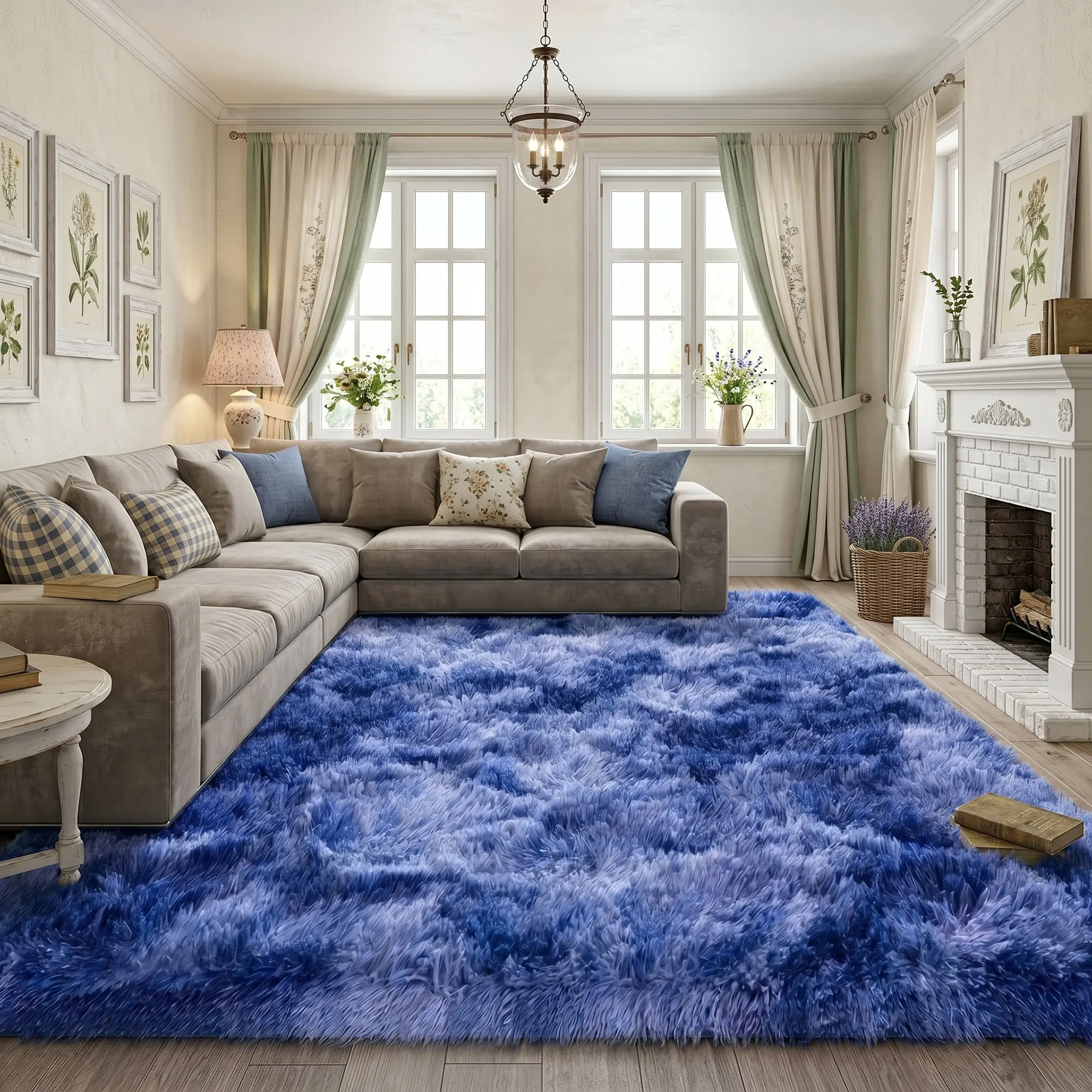 BLIOWL Stylish Tie-Dye Blue Ombre Shaggy Rug - Ultra Soft Cloud Plush Fluffy Area Rug, Non-Slip Cozy Floor Carpet for Living Room, Bedroom, Whimsical Trippy Aesthetic Room Decor Essential for Home Supplies, Whimsical Room Decor