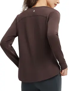 baleaf Women's Long Sleeve Basic Tee Lightweight Stretchy Casual Tops Lounge Home Street Workout Athletic Shirts Running Yoga Tops with Cross Hem Thumb Loop