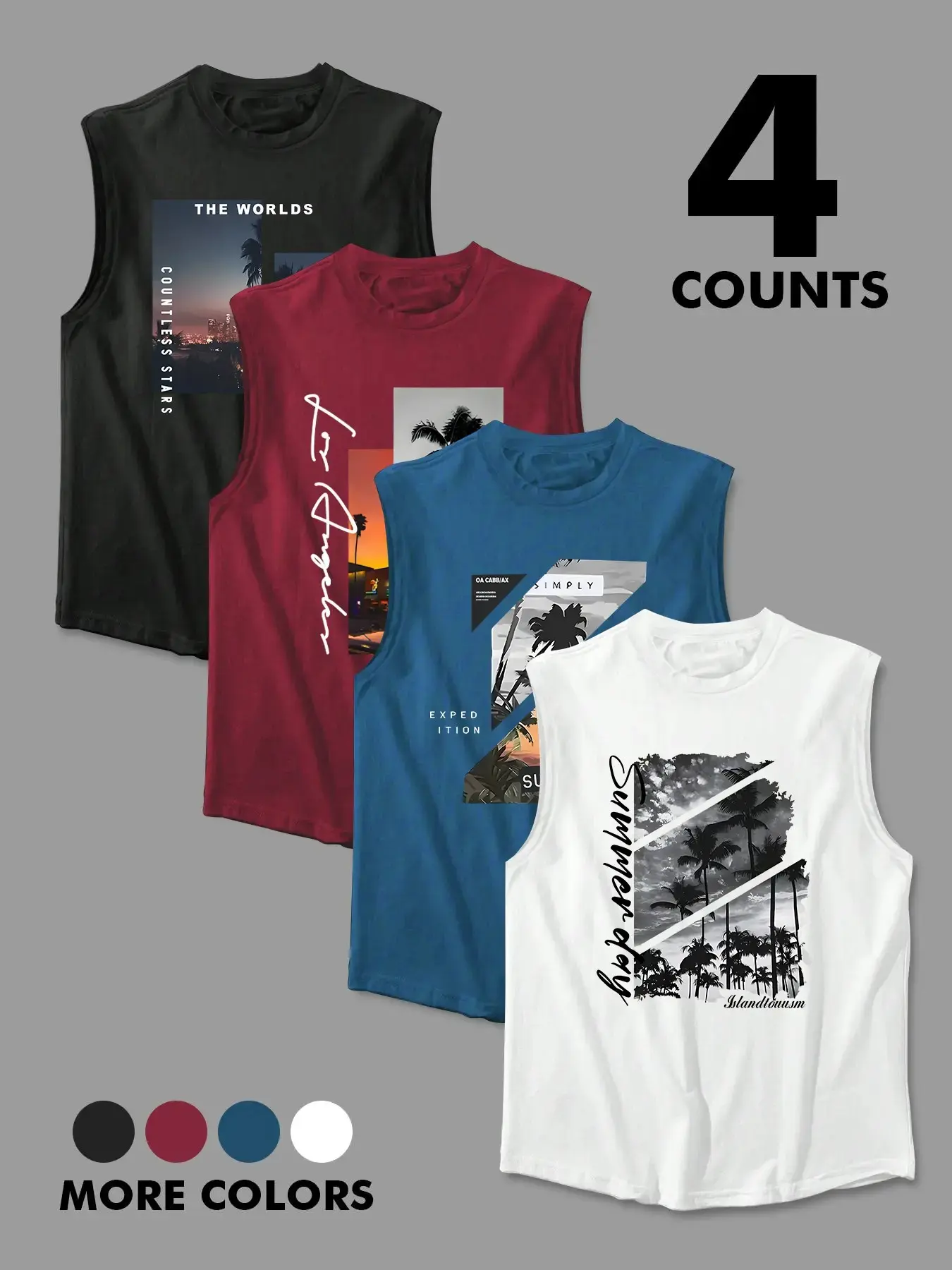 Men's Comfortable Casual Stylish Tropical Sleeveless Fitted Tank Tops, Beach-Ready, Perfect for Daily Wear, Versatile Design, Ideal for Summer, Fashionable and Practical, Tank Top Pack