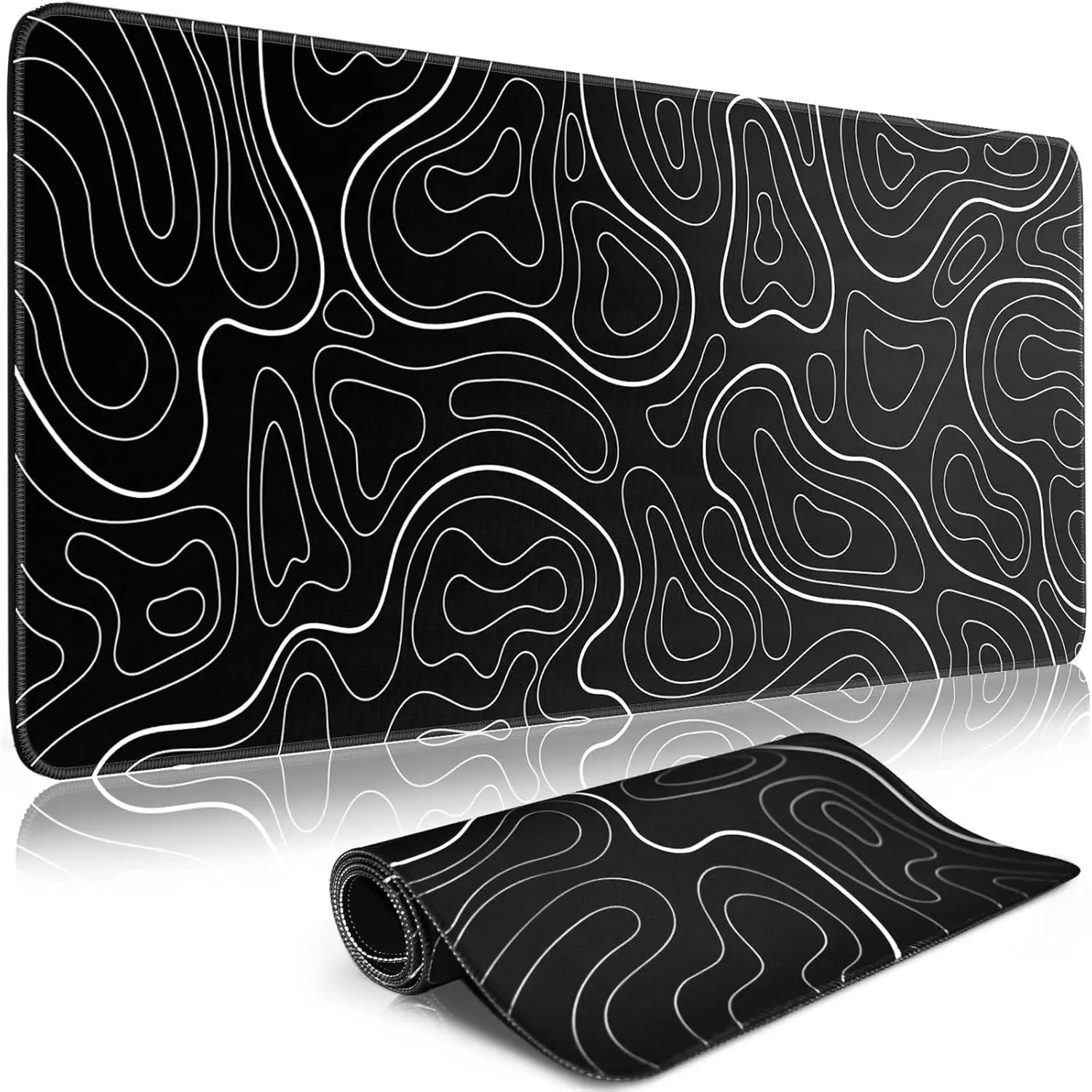 Gaming  Pad Big Mousepad with Non-Slip Rubber Base, 31.5 x 11.8 in XL Large Desk Mat for Gaming  Office, Long Keyboard Pad  Mat for Computer with Stitched Edges, Black Topographic