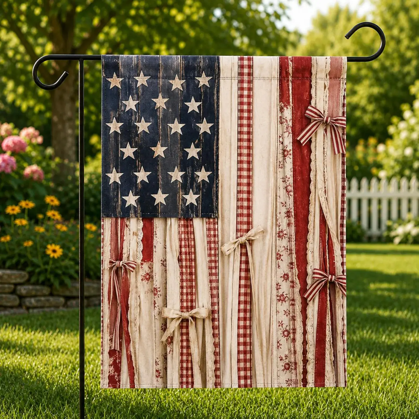 Rustic American Flag Garden Flag, Vintage Patriotic House Banner, Farmhouse Yard Decor, July 4th Porch Flag, Memorial Day Gift