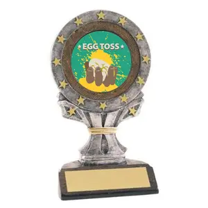 BuyAwardsandTrophies Egg Toss All Star Trophy - Plastic Trophy with Base, Awards and Trophies for Fun Contests, Prizes for Adults and Kids Gray, 6 1/4"