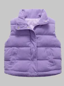 Autumn Winter Warm Vest, Fleece Stand Collar Top, Polyester Fiber Fill, Solid Color Cute Shirt, Kids' Outerwear