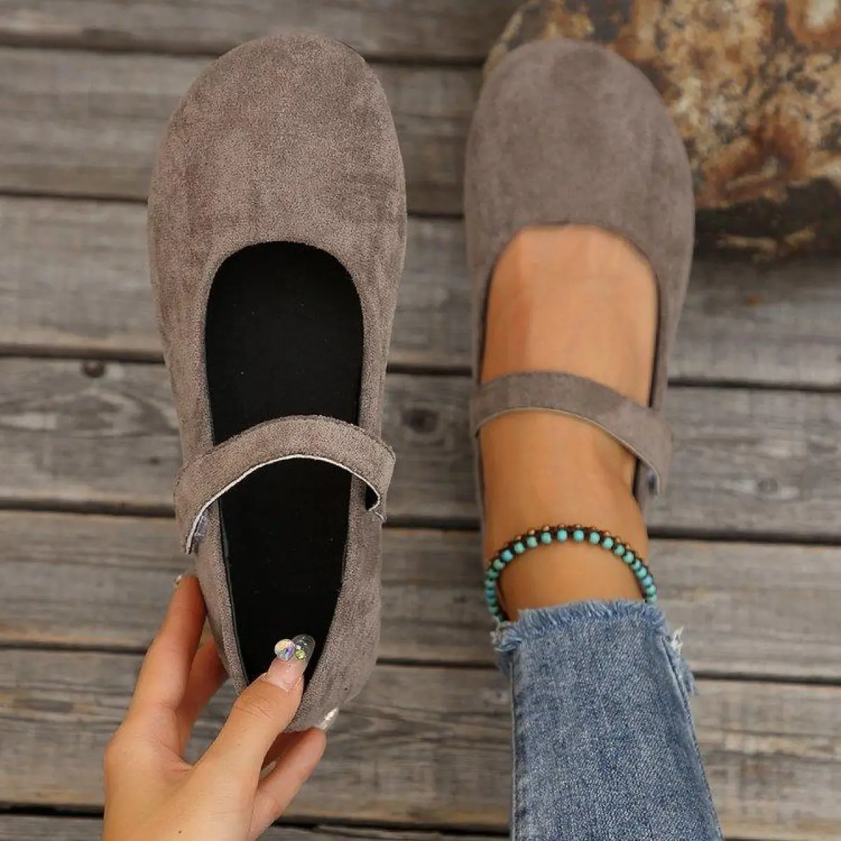 Women's Minimalist Slip-On Low Wedge Ballet Flats - Athletic Walking Shoes, Comfortable Round Toe Footwear for Office Work, Dressy Casual All-Seasons Use