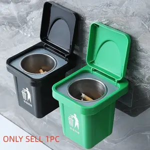 1Pc Metal Wall-Mounted Ashtray with Lid, No-Drill Hanging Trash Can, Creative Home & Bathroom Decor, Ideal for Living Room, Bedroom, Office, Kitchen & Holiday Gift
