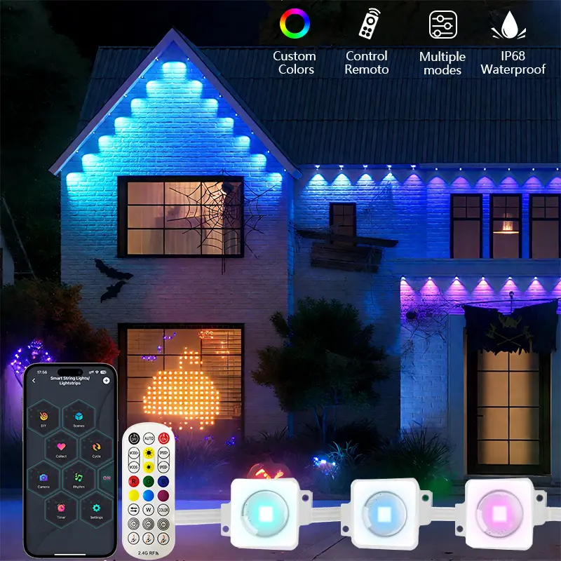 Eaves light,Permanent Outdoor Lights 150ft, Smart RGB IC Eaves Lights With 72 Scene Modes, IP67 Outdoor Lighting For Holiday Decorations, Party, 90LEDS Garage Home neon signs、 Design Modern，Christmas Decor Adjustable Brightness Led Waterproof Led
