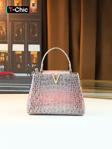 2025 autumn and winter new crocodile pattern bag spring and summer women's laser gradual change of color fabric women's bag commuter handbag versatile high-end small square bag messenger bag, Colorblock Patchwork Handbag, High Quality Bag