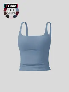 Women's Solid Color Sports Tank Top, Casual Comfy Breathable Sleeveless Workout Top for Yoga Gym Workout Running, Ladies Sportswear for All Seasons, Athletic Yoga Tops
