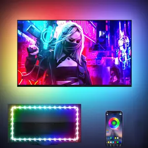 LED TV Background Light, Bluetooth-compatible WiFi Compatible, APP Control, Music Sync Function, Ideal for Gaming Ambiance, Decorate Desktops Monitors TVs