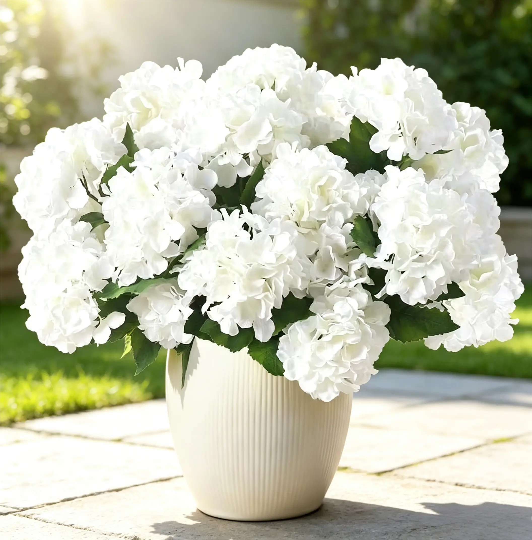 10Pcs Artificial White Silk Hydrangea Flowers Stems, UV Resistant Faux Hydrangea Blooms, Realistic Fake Hydrangea for Home Porch Garden Wedding Table Centerpiece, Bridal Bouquet, Christmas Holiday Gift, DIY Floral Arrangement Party Backdrop Decor