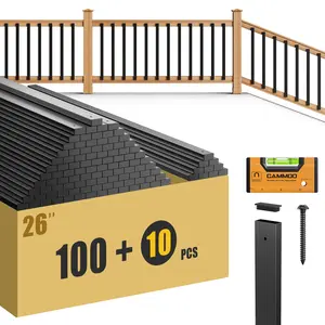 CAMMOO 110 Pcs 32'' Rectangular Deck Balusters, Straight Porch Railing Kit with Level, Pre-Installed End Cap & Screws, Anti-Rust Spindles for Balcony, Poolside, Staircase Indoor Outdoor, Black