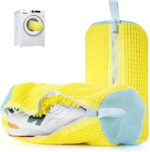 Reusable Washable Shoe Washing Machine Bag, Durable Laundry Cleaning Accessory with Chenille Fiber & Hidden Zipper for Sneakers
