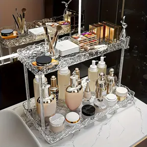 2-Tier Acrylic Makeup Organizer for Vanity & Bathroom Counter, Elegant Skincare & Perfume Storage Tray