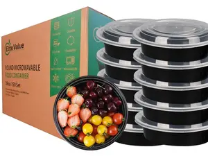 38 oz 150 ct Round Meal Prep Containers with Lids Plastic Food Storage To Go Lunch Plan Box Disposable Take Out Bowls Black BPA Free Reusable Durable Stackable Microwave Freezer Dishwasher Safe