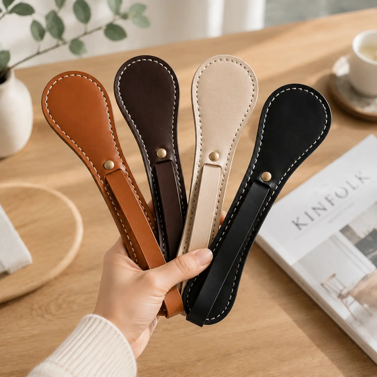 Handcrafted Leather Paddle Tool - Black, Brown Solid, No Battery Needed Handheld Home & Workshop Utility Accessory for Everyday Use