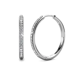 Cate & Chloe Bianca 18k White Gold Plated 25mm Hoop Earrings for Women – 34 Simulated Diamond Crystal Hoops – Hypoallergenic, Lead & Nickel Free Lightweight Earrings with Secure Latch Back – Premium Gift Box Included, American Owned Brand