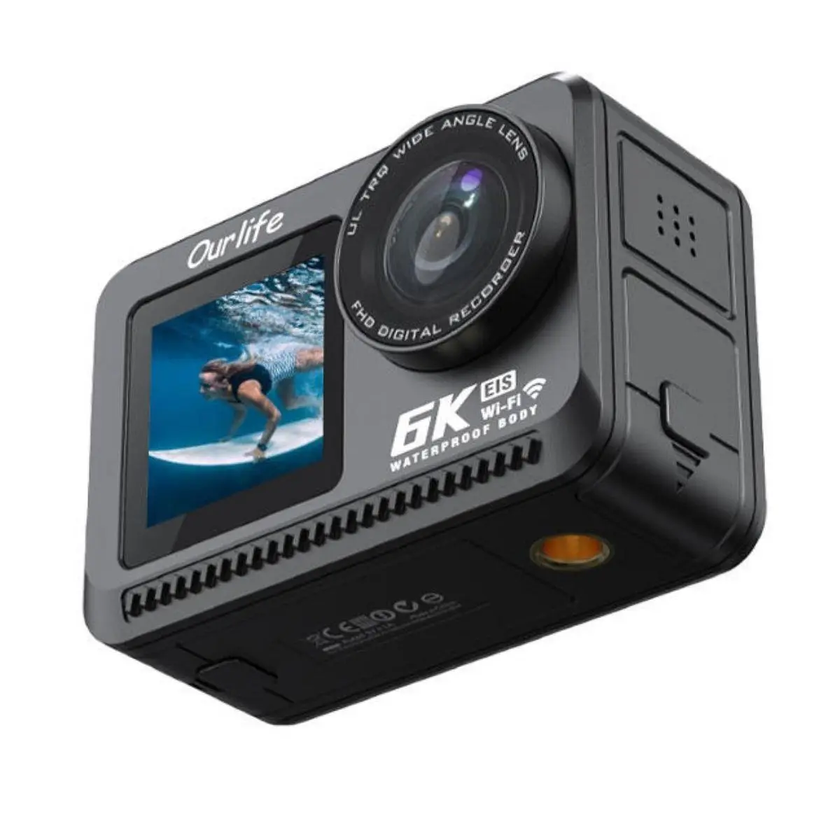 Aries AquaForce 6K Action Camera - 20M Waterproof, Dual Screen, WiFi, EIS