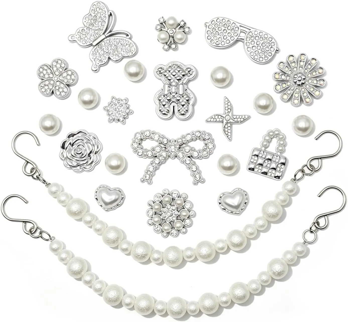 22Pcs Bling Shoe Charms for Sandals and Clogs, 2Pcs Pearl Shoe Chains and Accessories, DIY Shoe Decoration Kit, Party Favors for Women and Girls