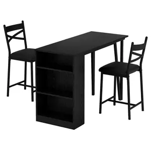 3-piece dining table set, 2-person high kitchen dining table with 3 storage shelves, expandable bar table with 2 cushioned chairs, suitable for small spaces and apartments