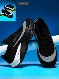 Parent-Child Black-White Strip Decor Flyknit Air Cushion Running Shoes, Sports running shoes, Sport Style, Air Cushion Shock-Absorbing Sole + Non-Slip Sole, Black-White Versatile, Ideal for Running Training & Parent-Child Outdoor