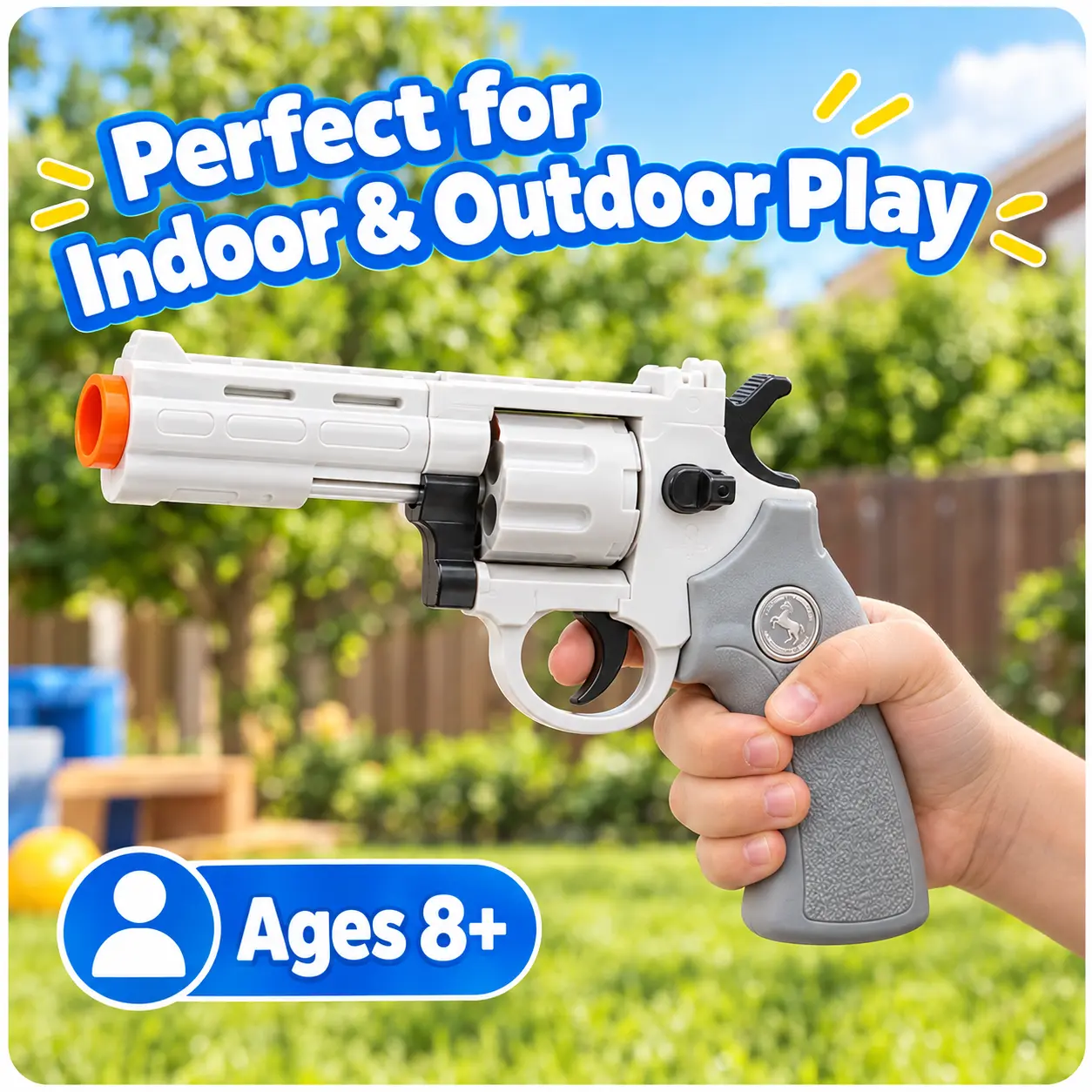 Interactive Foam Blaster Toy, Spring-Powered Soft Projectile Toy, White Toy Blaster with Accessories, Kids 8+