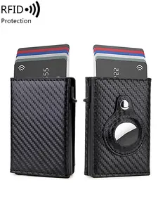 Men's RFID Blocking Minimalist Wallet, Aluminum Automatic Pop-up Trifold RFID Card Slots Card Holder, Carbon Fiber Anti-theft Coin Pocket with Id Window, Birthday Gift, Ideal Gift for Men