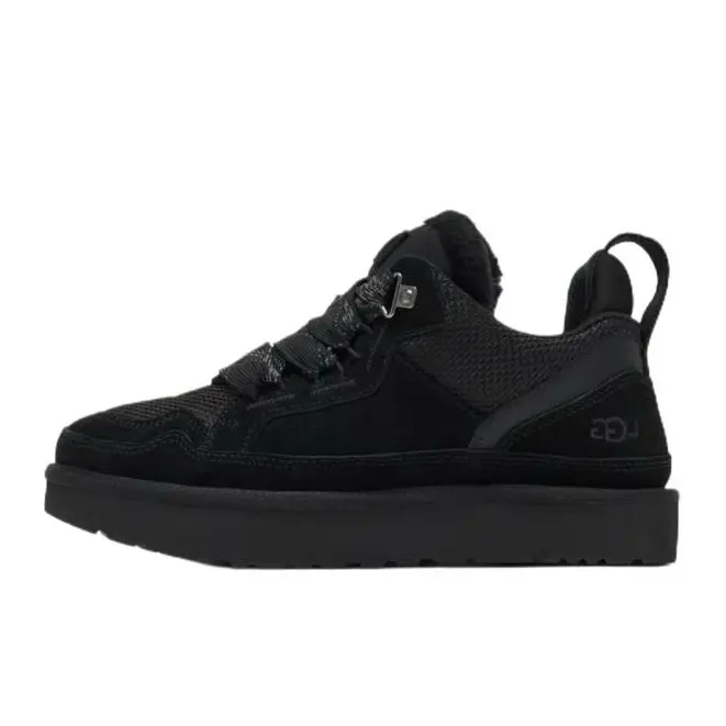 UGG Lowmel Black Women’s Rubber Sneaker Shoe - Trendy, Comfortable Casual Closed-Toe Footwear for Fall, Winter Walking, Sports Shoes, Athletic, Black Suede, Support, Suede Upper