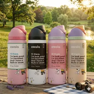Owala FreeSip 32oz Insulated Water Bottle Stainless Steel Leakproof Flip Lock Lid BPA Free Keeps Drinks Cold 24H Hot 12H Reusable Sports Travel Gym Bottle with Straw Durable Stylish Design Drinkware Cup