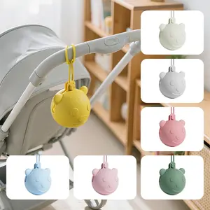 Bear Shape Cute Portable Pacifier Storage Box, Silicone Pacifier Holder, Suitable for Newborn Baby Stroller, Keys, Coins, Diaper Bag Organizer, Easy Clean