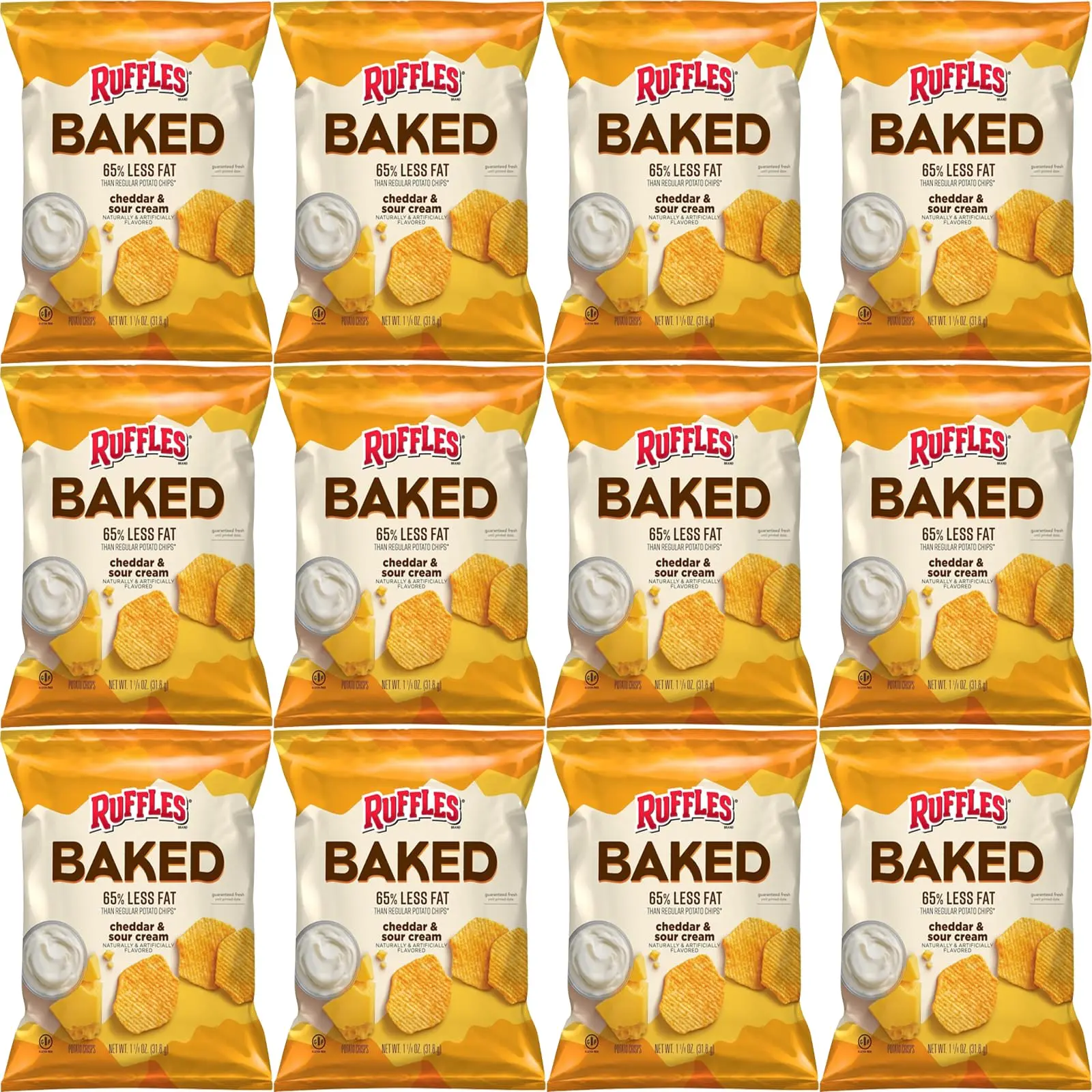 Baked, Ruffles Cheddar & Sour Cream Chips, 1.125 Ounce (Pack of 12) Value Pack Bundled by Shoppyway Snack Tangy Chip Crunchy Crispy
