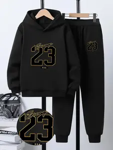 Teen Boys Spring Fall Thin Hoodie Set, Fashion Vintage Chicago 23 Letter Number Print, Casual Sports Windbreaker Pullover, Sweatpants