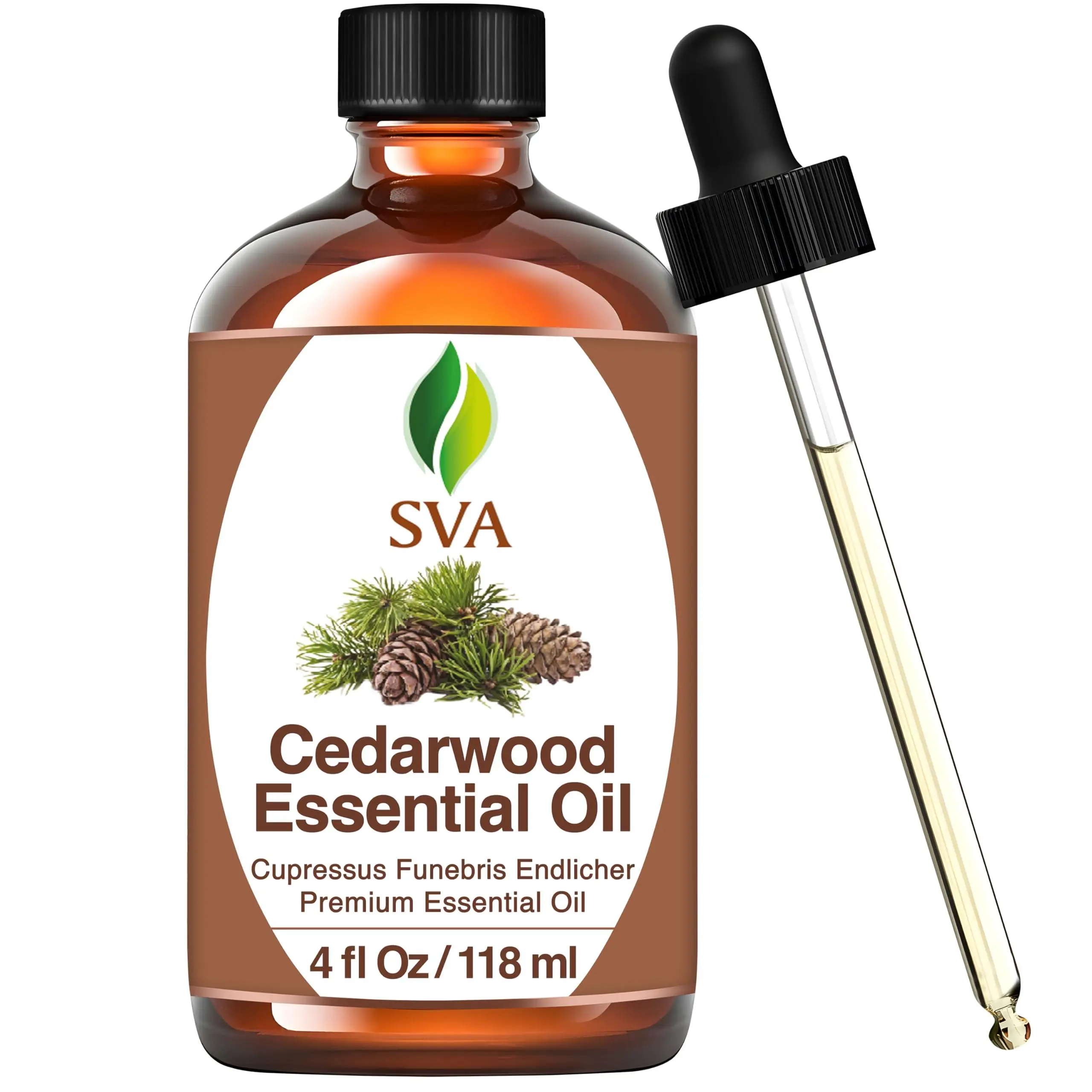 SVA 100% Natural Cedarwood Essential Oil (4 Fl Oz) - Cupressus Funebris Fragrance, with Dropper, for Body Care, Scented Body Oil, Diffuser Aromatherapy