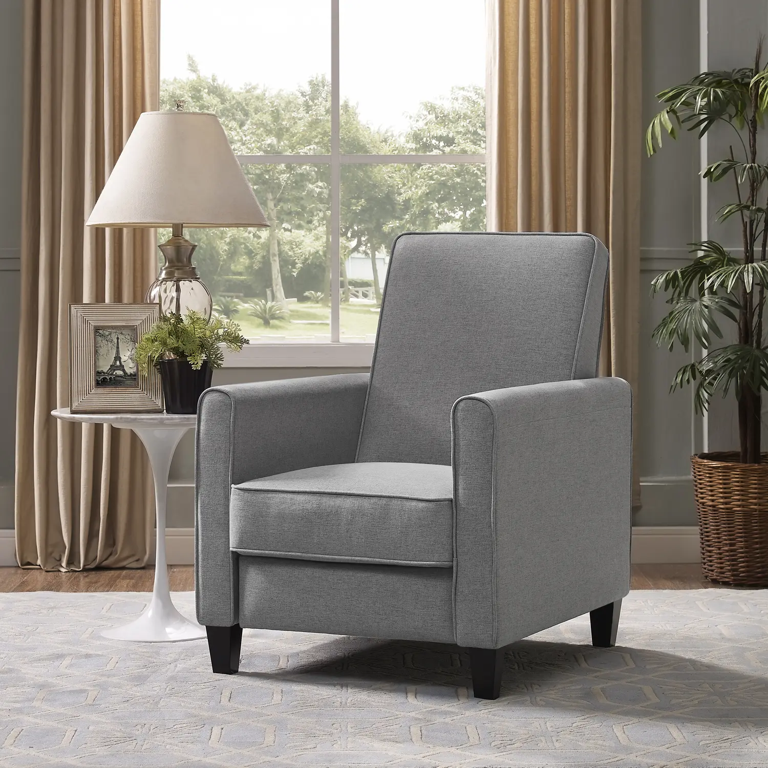 Compact Push-Back Recliner Lounge Chair for Small Spaces, Modern Armless Club Chair with Plush Cushions, Adjustable Footrest