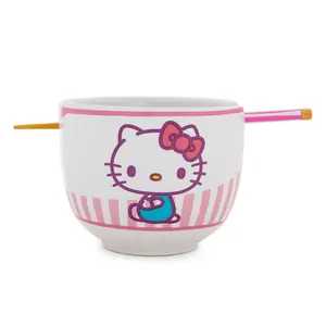 Sanrio Hello Kitty Tokyo Pink Stripes Ramen Bowl with Chopsticks Sanrio Hello Kitty Tokyo Pink Stripes Ramen Bowl with Chopsticks