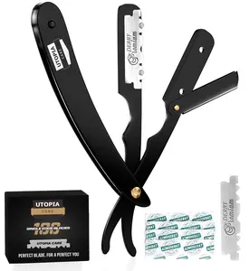 Utopia Care Professional Straight Razor for Men | Barber Straight Edge + 100 Blades Included