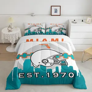 Sports Comforter Set,Boys Football Bedding Set for Boys Girls,Blue Orange Rugby Comforter,Football City Quilt (Miami)
