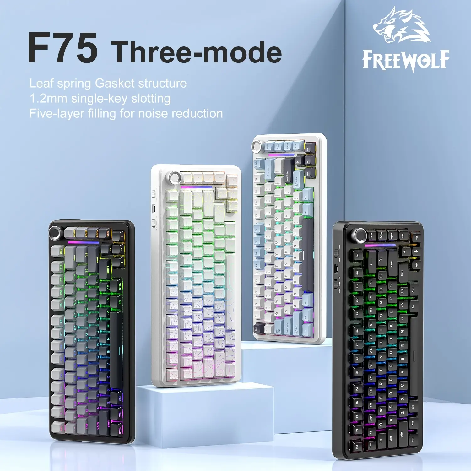 F75 Wireless Silent Mechanical RGB Lighting Keyboard, Gasket Design 75% Layout 81 Keys Hot-swappable Gaming Keyboard for PC/MAC, RGB, Hot Swappable, Lighted Mechanical Keyboard, 4000mAh