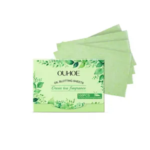 OUHOE Oil Blotting Sheets, Double Oil Control with Cellulose & Kaolin, Green Tea + Vitamin E Antioxidant Care, Makeup-Friendly No Powder Removal, Soft Non-Irritating for Oily Skin, Daily Summer Essential