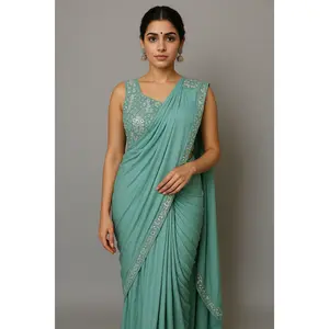Exquisitely Handcrafted Sarees in Pine Green & Desert Rose