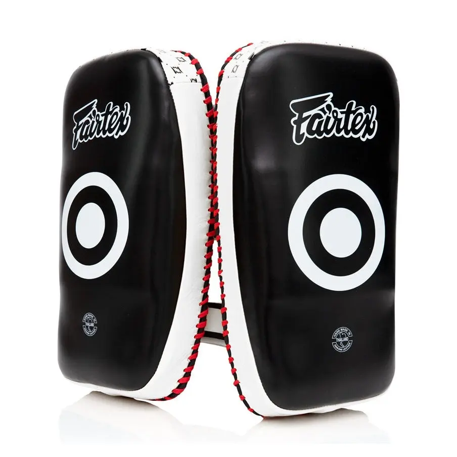 Fairtex Muay Thai Curved Pads (Pair), Genuine Cowhide Leather Professional Boxing Equipment for Striking Training, Lightweight Design with Secure Velcro Straps