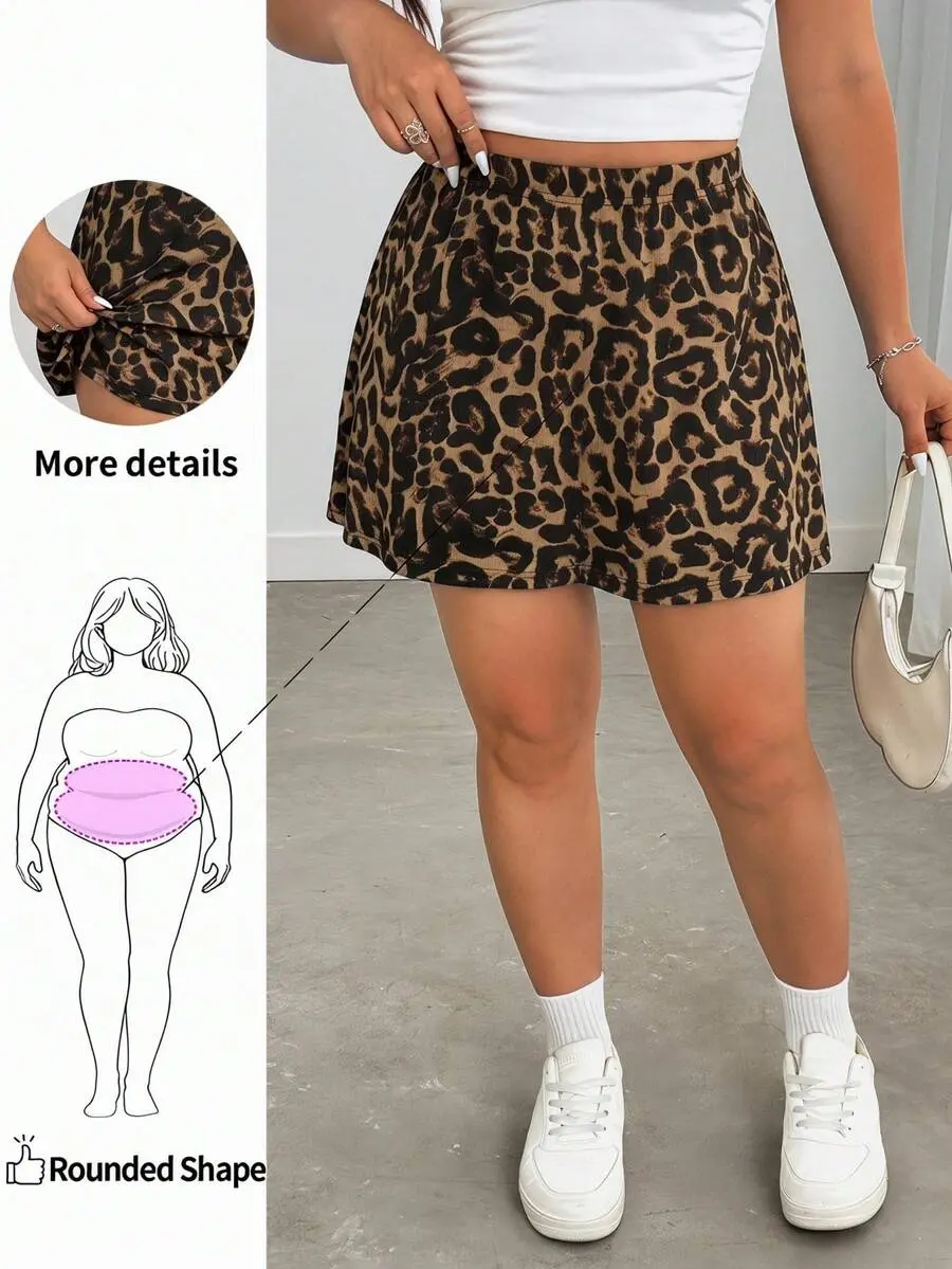 Casual Minimalist Vintage Leopard Print Plus Size Women's Skirt Suitable For Summer Coffee Brown Skirt Sports Casual Tennis Music Festival Fall
