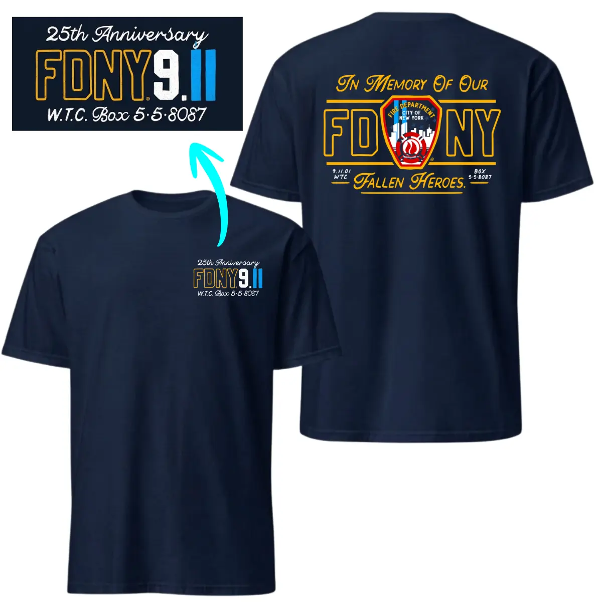 FDNY 9.11 Fallen Heroes Memorial Tee | Vintage Firefighter Tribute Shirt - Heavy Cotton 25th Anniversary First Responder Gift
