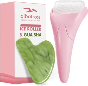 Albatross Health Ice Roller for Face & Gua Sha Facial Tools - Self Facial Massage Tools for Skin Care, Reducing Wrinkles & Puffiness - Calming, Smooth Daily Jade