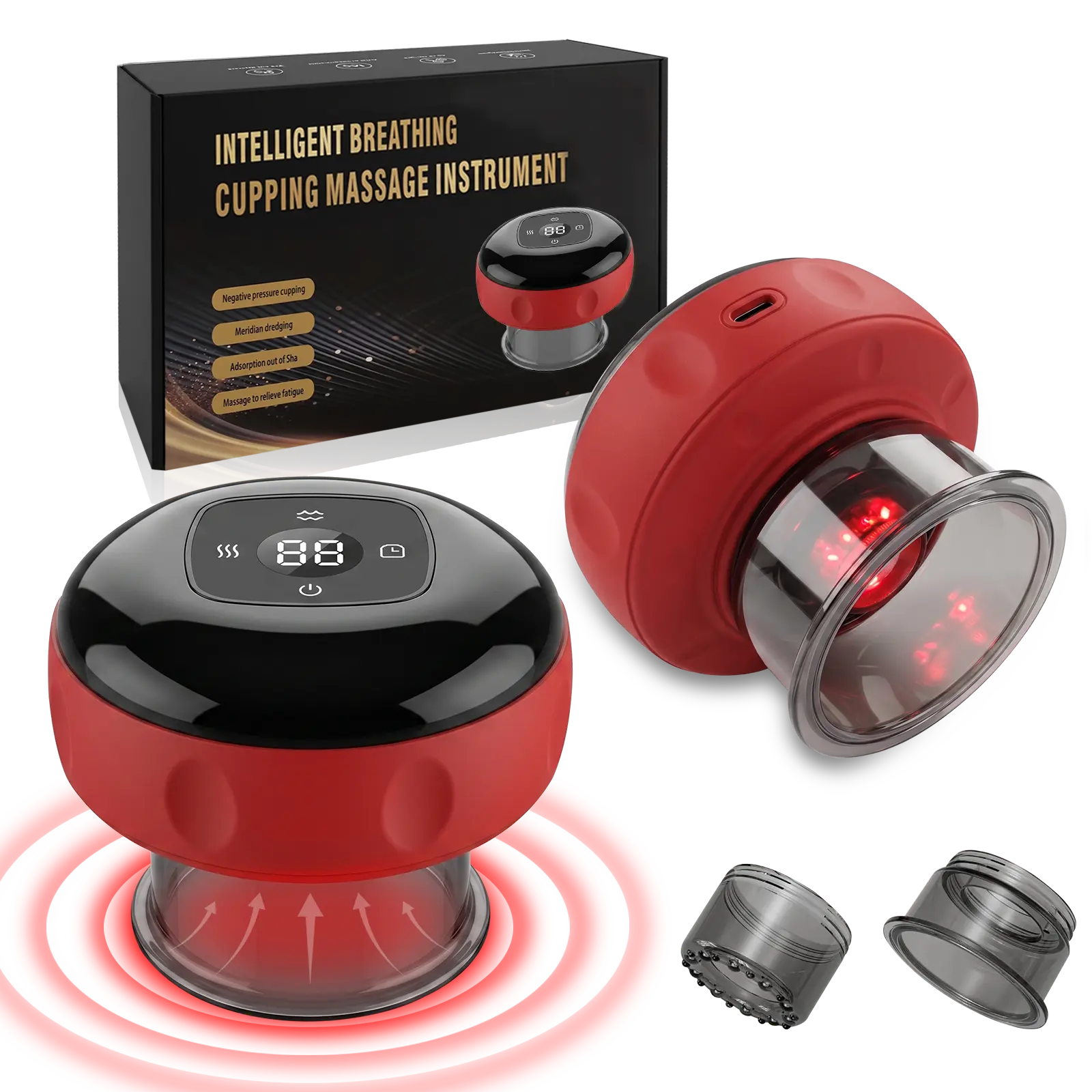 7-in-1 Smart Dynamic Cupping Therapy Set, Electric Cupping Massager with 12 Suction & Heat Levels, Red Light Therapy, Portable Cupping Kit for Muscle Soreness, Knots, Back, Neck & Legs, 1 Pack