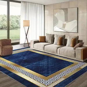 Large Modern Blue Living Room Rug Velvet Textured Patterned Area Rug Soft and Comfortable, Slip-Resistant and Wear-Resistant Machine Washable Suitable for Bedrooms, Living Rooms, Dining Rooms, Dorms, Cottages Entrance Door Mat, Home Decor Rug