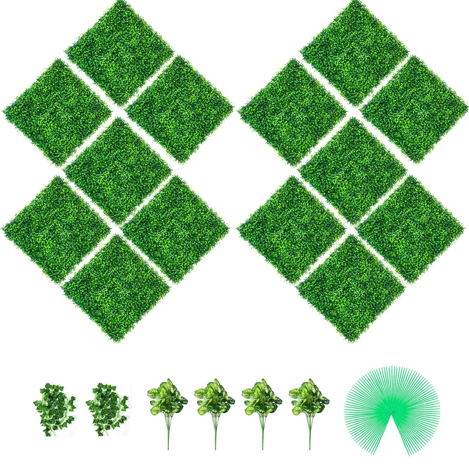 VEVOR 14 PCS 20"x20" PE Artificial Boxwood Hedge Wall Panels, 1.6" Privacy Hedge Screen Plants, Decorative Fruit for Outdoor Garden, Indoor Decoration