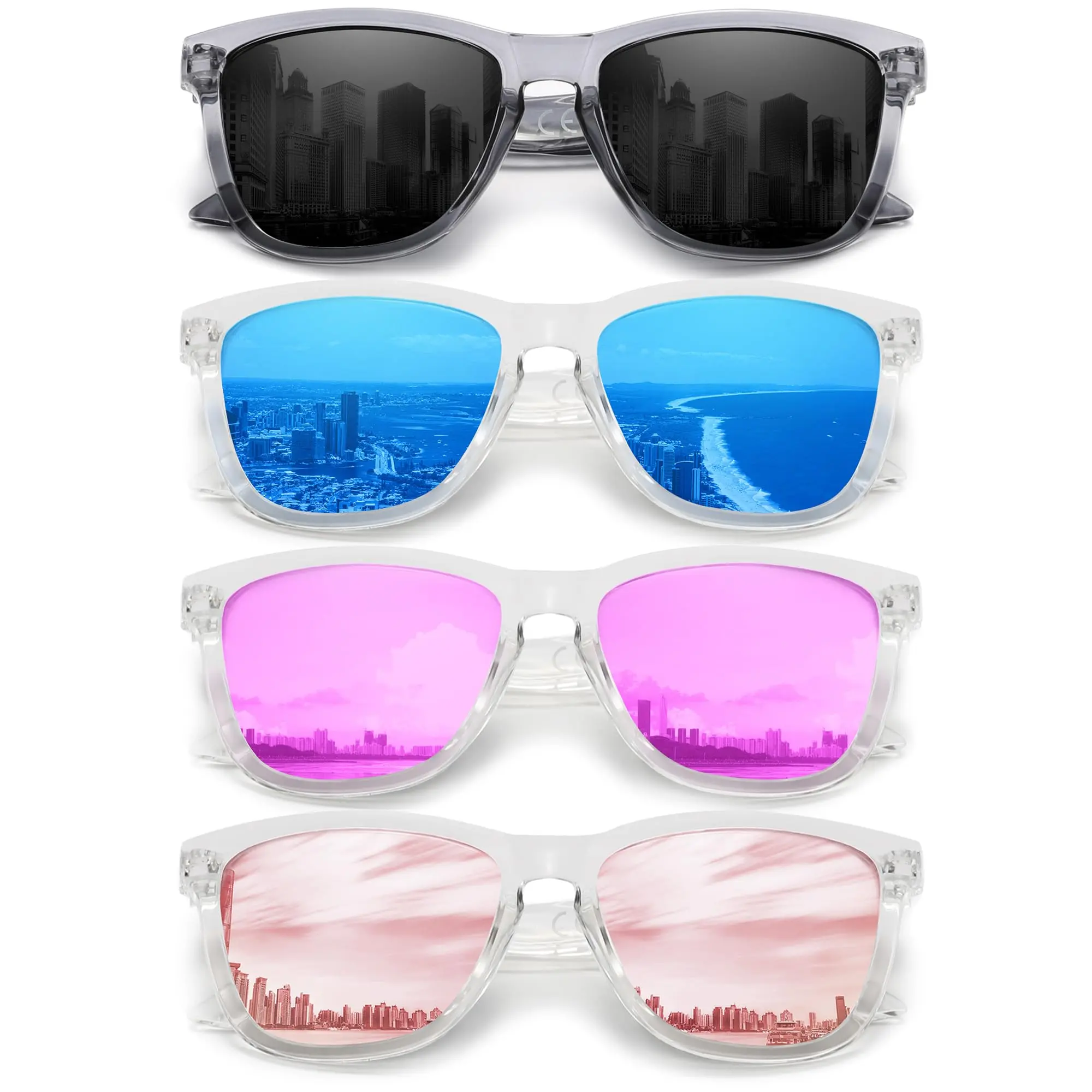 Carefully 4 pairs Polarized Sunglasses for Women and Men, trending fashionClassic summer accessories Ultralight hair friendlySun Glasses with UV Protection, reflective sunglass women viral original SY-759 Pink Sunglasses. Classic